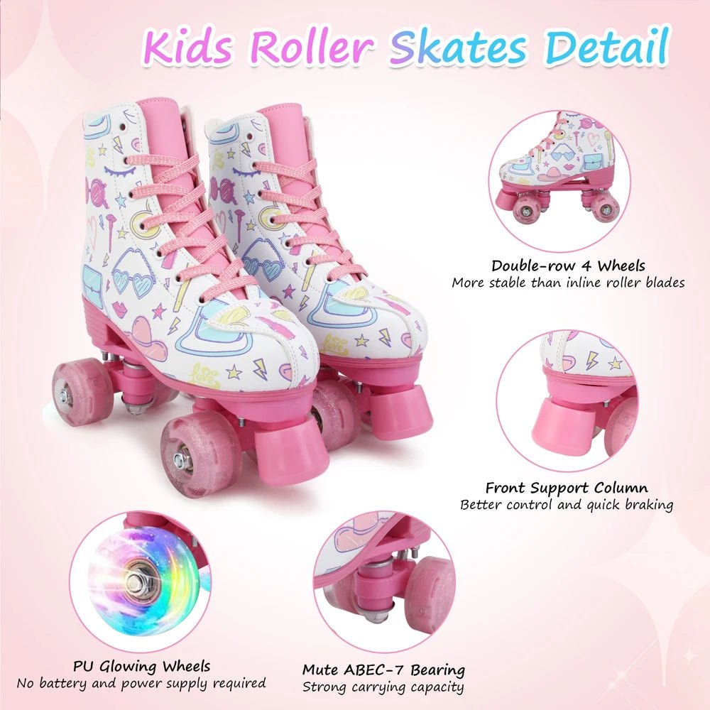 Outdoor PU leather quad roller skates for kids and girls, beginner-friendly